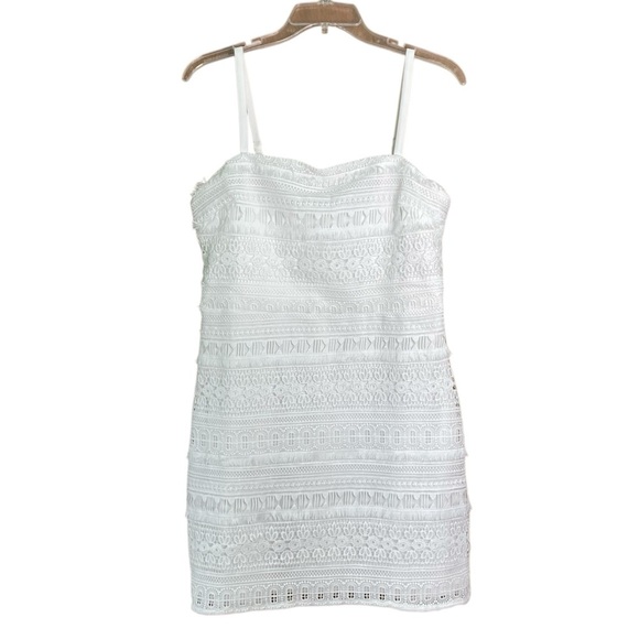 Sam Edelman White Square-Neck Strappy Lace Fringe Sheath Mini Dress (Size 10) - Picture 4 of 16
